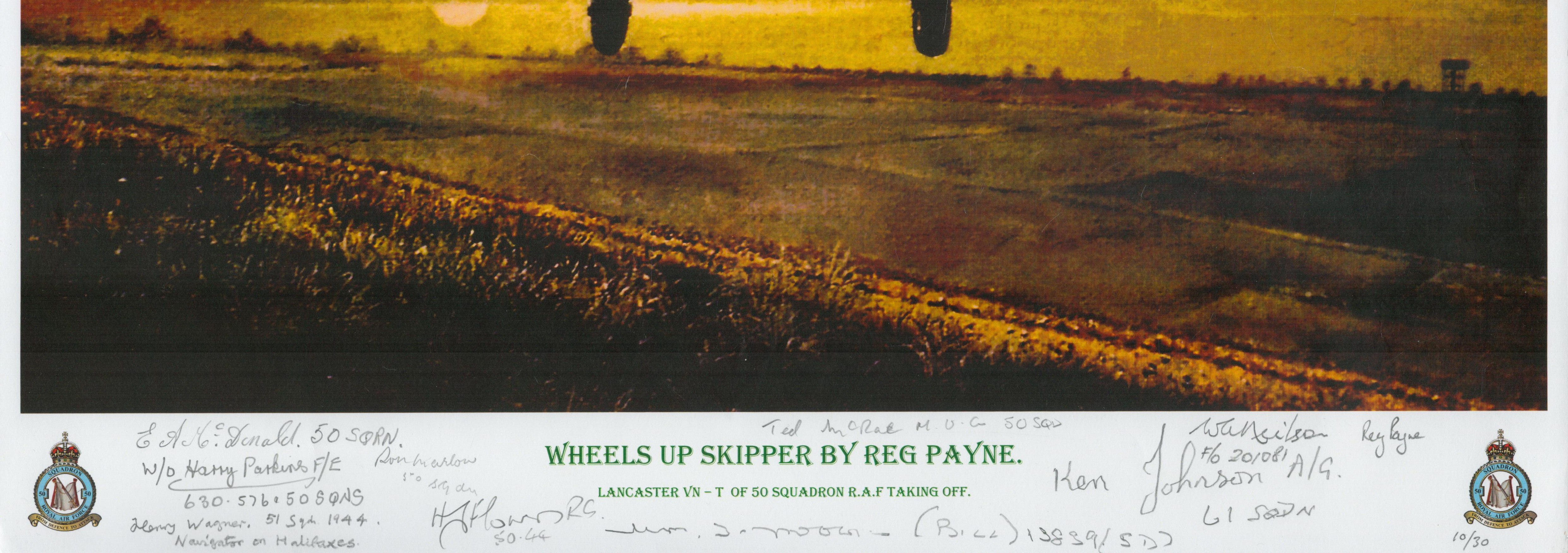 Wheels up skipper print by Reg Payne signed by 9 including Donald, Parkins, Wagner, Flowers, - Image 2 of 2