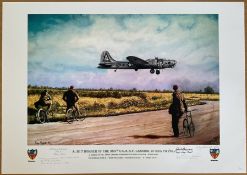 A B17 Bomber of The 384th U.S.A.A.F Landing By Reg Payne, Limited Edition Print Signed by 4