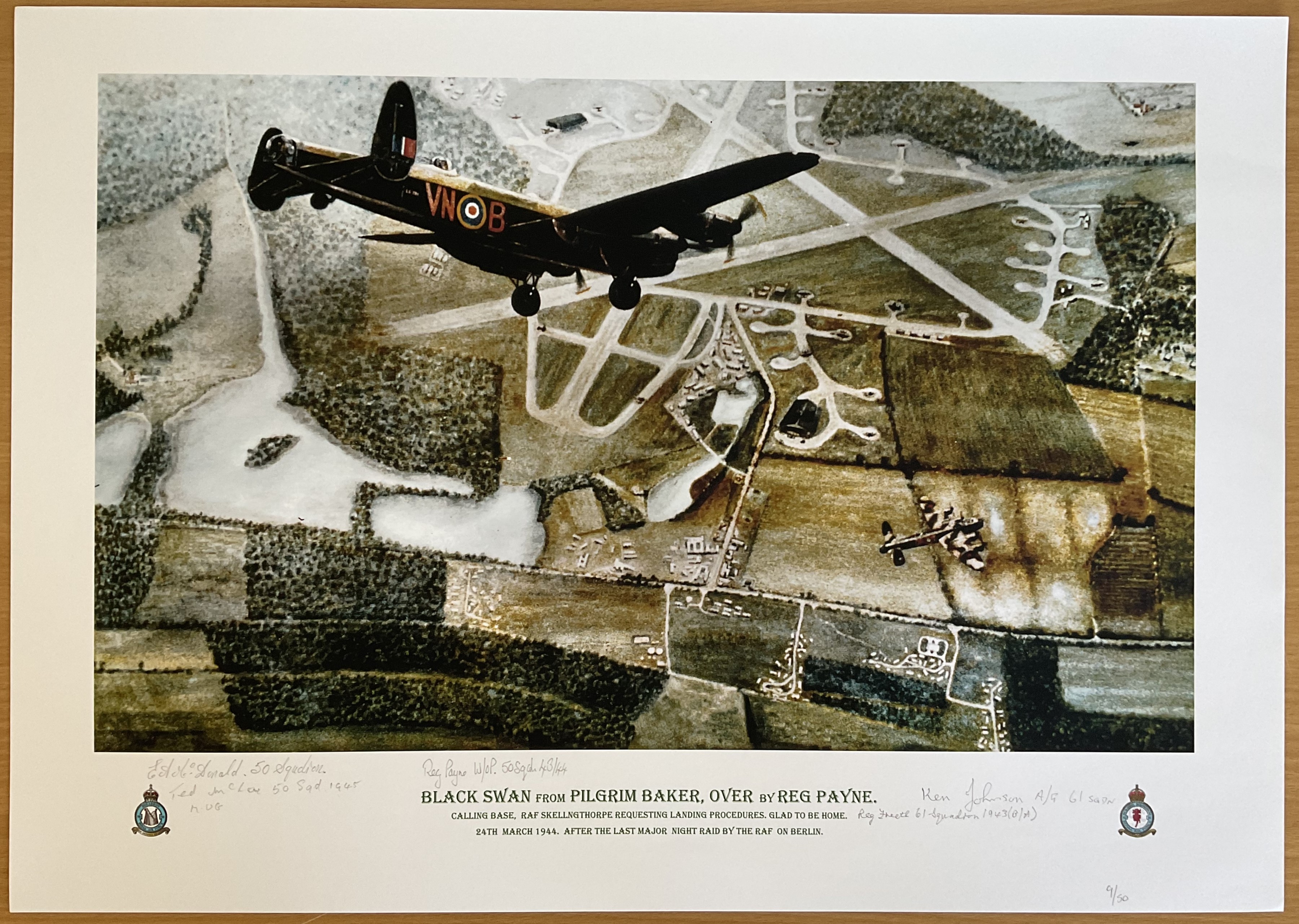B 17 Bomber of the 384th USAAF by Reg Payne print. Signed by Teddy Kirkpatrick. Numbered 32 of 60.