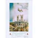 Lancaster VN - B for Baker on final approach print by Reg Payne. Signed by 7 including Mcdonald,