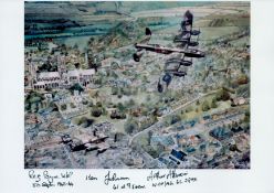 Lancasters Over Lincoln Cathedral, Colour Photo Signed by 3 including Arthur Atkinson, Reg Payne,