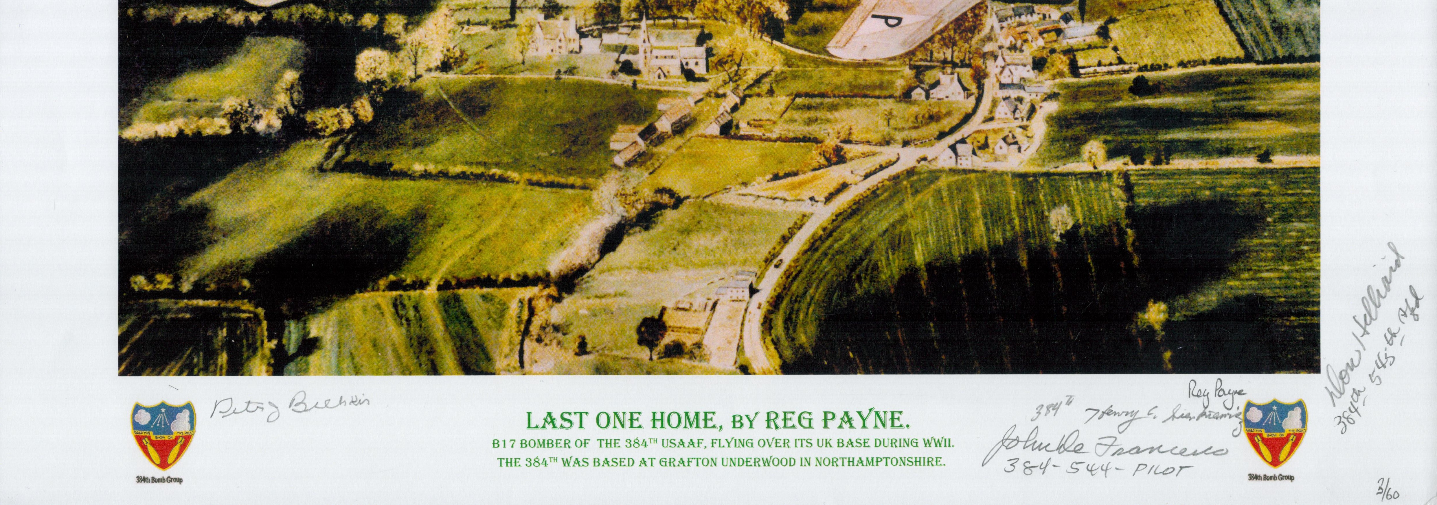 Last one Home by Reg Payne print. Signed by Ltnt Sienkiewicz, Staff Sgt Bielskis, Ltnt Defrancesco