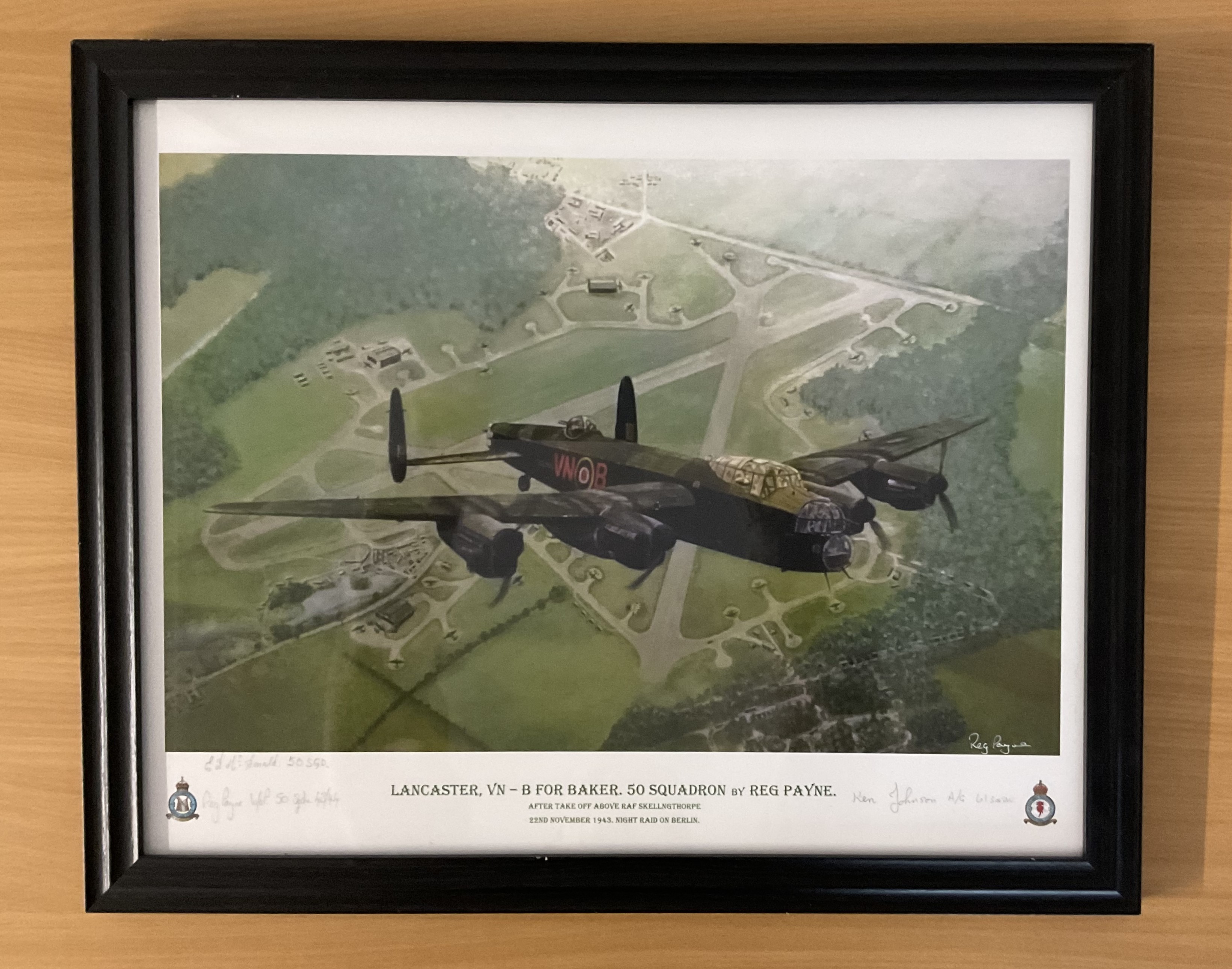 Lancaster V-N B For Baker. 50 Squadron (After take-off above RAF Skellngthorpe 22nd November 1943.