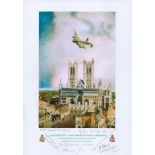 Lancaster VN - B for Baker on final approach print by Reg Payne. Signed by 6 including Mcdonald,