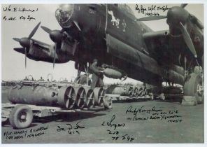 Lancaster VN - T of 50 squadron ready and waiting print by Reg Payne. Signed by 6 including Johnson,