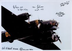 Memphis Belle in Flight, Colour Photo Signed by 5 including Bill Chubb, E A McDonald, approx size
