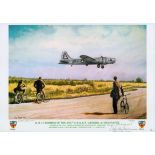 B 17 Bomber of the 384th USAAF landing by Reg Payne print. Signed by Ltnt H Sienkiewicz, Staff