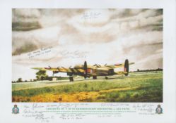 Lancaster VN - T of 50 squadron ready and waiting print by Reg Payne. Signed by 11 including Bell,