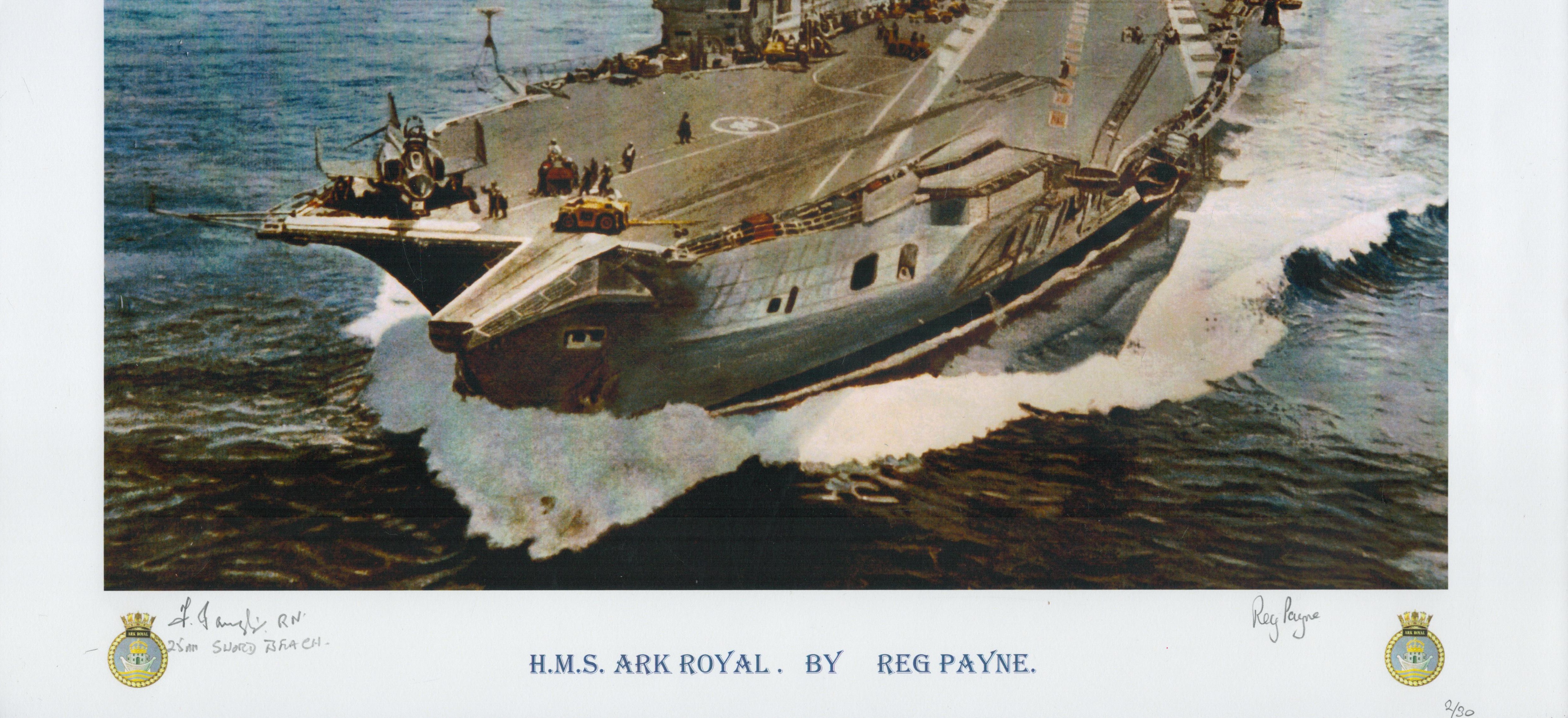 H.M.S. Ark Royal print by Reg Payne signed by 1. Numbered 2 of 30. Reg Payne was RAF flight crew - Image 2 of 2