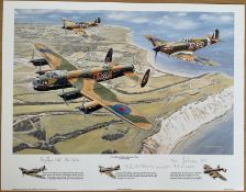 The Battle of Britain Memorial Flight By Trevor Mitchell, Colour Print approx size 14 x 17.5 inches,