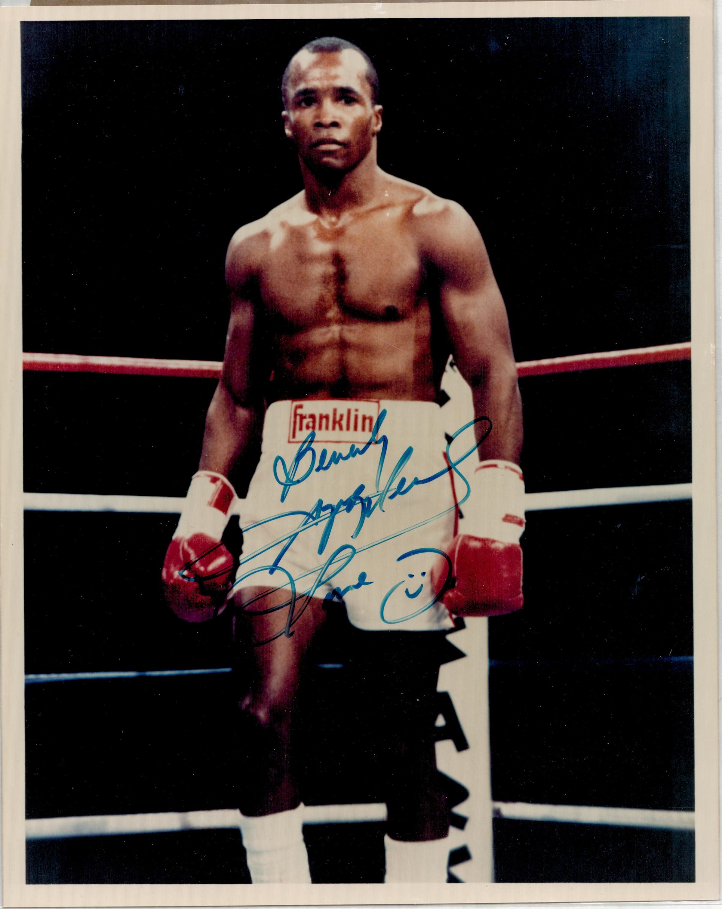 Sugar Ray Leonard signed 12x9 inch overall mounted colour photo. Good condition. All autographs come