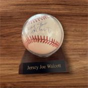Jersey Joe Walcott signed Baseball with Display case. jersey Joe Walcott, was an American