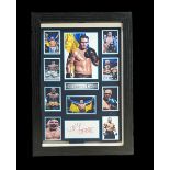 Olesandr Usyk signed white card. Framed and mounted with colour photos. Approx overall size