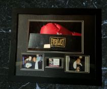 Mike Tyson signed red Title boxing glove in 24x20x5 inch box display. Good condition. All autographs