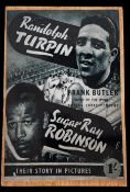 Randolph Turpin v Sugar Ray Robinson 12x8 vintage black and white magazine promo page mounted to