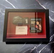 Ricky Hatton signed black Lonsdale boxing glove in 26x19x6 inch mounted box display. Good condition.