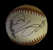 Sugar Ray Leonard signed baseball in display case. American former professional boxer,