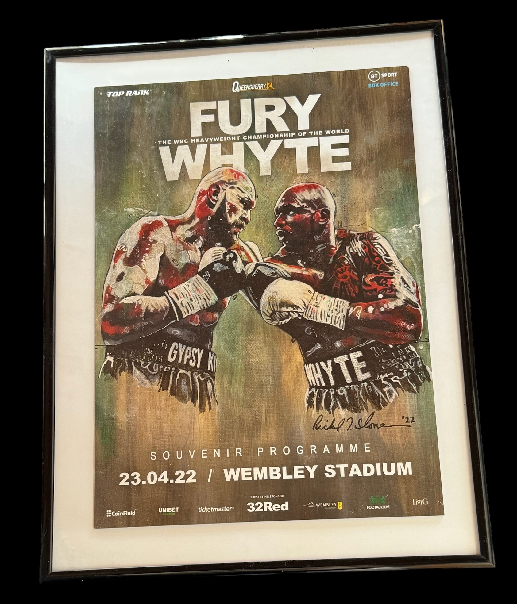 Tyson Fury v Dillan Whyte 16x12 inch overall framed and mounted souvenir programme dated 23.04.22