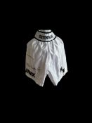 Michael Spinks signed boxing shorts. Some marks where removed from frame. Good condition. All