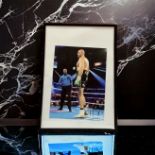 Tyson Fury signed 12x8 inch overall framed and mounted colour photo. Good condition. All