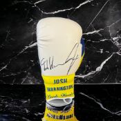 Josh Warrington signed white Leeds Warrior personalised boxing glove. Josh Warrington (born 14
