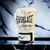 Oleksandr Usyk and Anthony Joshua signed white Everlast 12oz boxing glove. Ukrainian professional