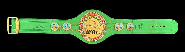 Eric Morales and Marco Antonio Barrera signed WBC replica belt. Good condition. All autographs