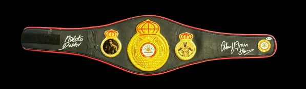 Roberto Duran and Thomas Hitman Hearns signed World Champion WBA replica belt. Good condition. All