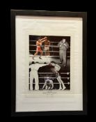 Brian London signed 25x18 inch overall framed and mounted colourised montage print. Good