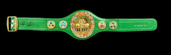 George Foreman signed WBC replica belt. Good condition. All autographs come with a Certificate of