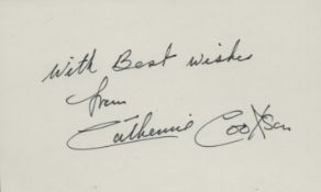 Catherine Cookson signed small white card. Good condition. All autographs come with a Certificate of
