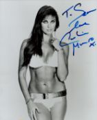 Caroline Munro signed 10x8 inch black and white photo dedicated. Good condition. All autographs come