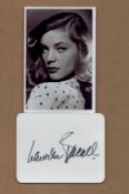 Lauren Bacall signed card with unsigned 6x4inch black and white photo. Good condition. All