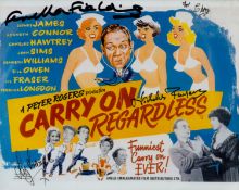 Carry On Regardless multi signed 10x8 inch colour promo photo signatures include Fenella Fielding,