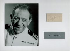 Sid James 16x12 inch mounted signature piece includes signed album page and vintage black and out