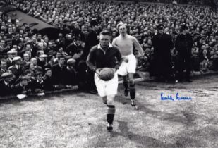 Autographed BOBBY BROWN 12 x 8 Photo : B/W, depicting Rangers captain Jock Shaw, closely followed by