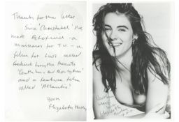 Elizabeth Hurley signed black and white photo. Dedicated. Letter written on back of photo signed