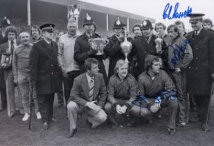 Autographed NOTTM FOREST 12 x 8 Photo : B/W, depicting Nottingham Forest manager Brian Clough and