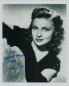 Joan Leslie signed 10x8 inch black and white photo. Dedicated. Good condition. All autographs come