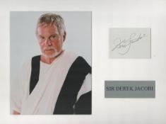 Sir Derek Jacobi 16x12 inch mounted signature piece includes signed white card and colour photo.