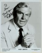 Andy Griffith signed 10x8 inch black and white promo photo dedicated. Good condition. All autographs