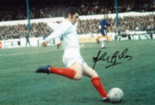 Autographed JOHN GILES 12 x 8 Photo : Col, depicting Leeds United midfielder JOHN GILES in full