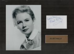 Juliet Mills 16x12 inch overall mounted signature piece includes signed white card and vintage black