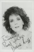 Diana Rigg signed 6x4 inch black and white photo. Dedicated. Good condition. All autographs come