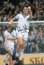 Autographed RAY HANKIN 12 x 8 Photo : Col, depicting Leeds United's RAY HANKIN jumping with joy as