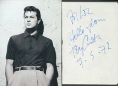 Tony Curtis signed album page. Dedicated. Good condition. All autographs come with a Certificate