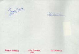 Gerald Durrell and Lee Durrell signed A4 page. Good condition. All autographs come with a
