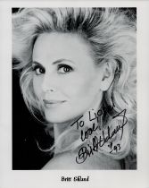 Britt Ekland Signed 10x8 inch Black and White Photo. Signed in black ink in 1993, Dedicated. Good