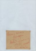 Billy Murray Signed Merry Xmas Note (dedicated) plus Wikipedia page print out. Is an English