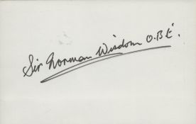 Sir Norman Wisdom signed 6x4inch white card. Good condition. All autographs come with a